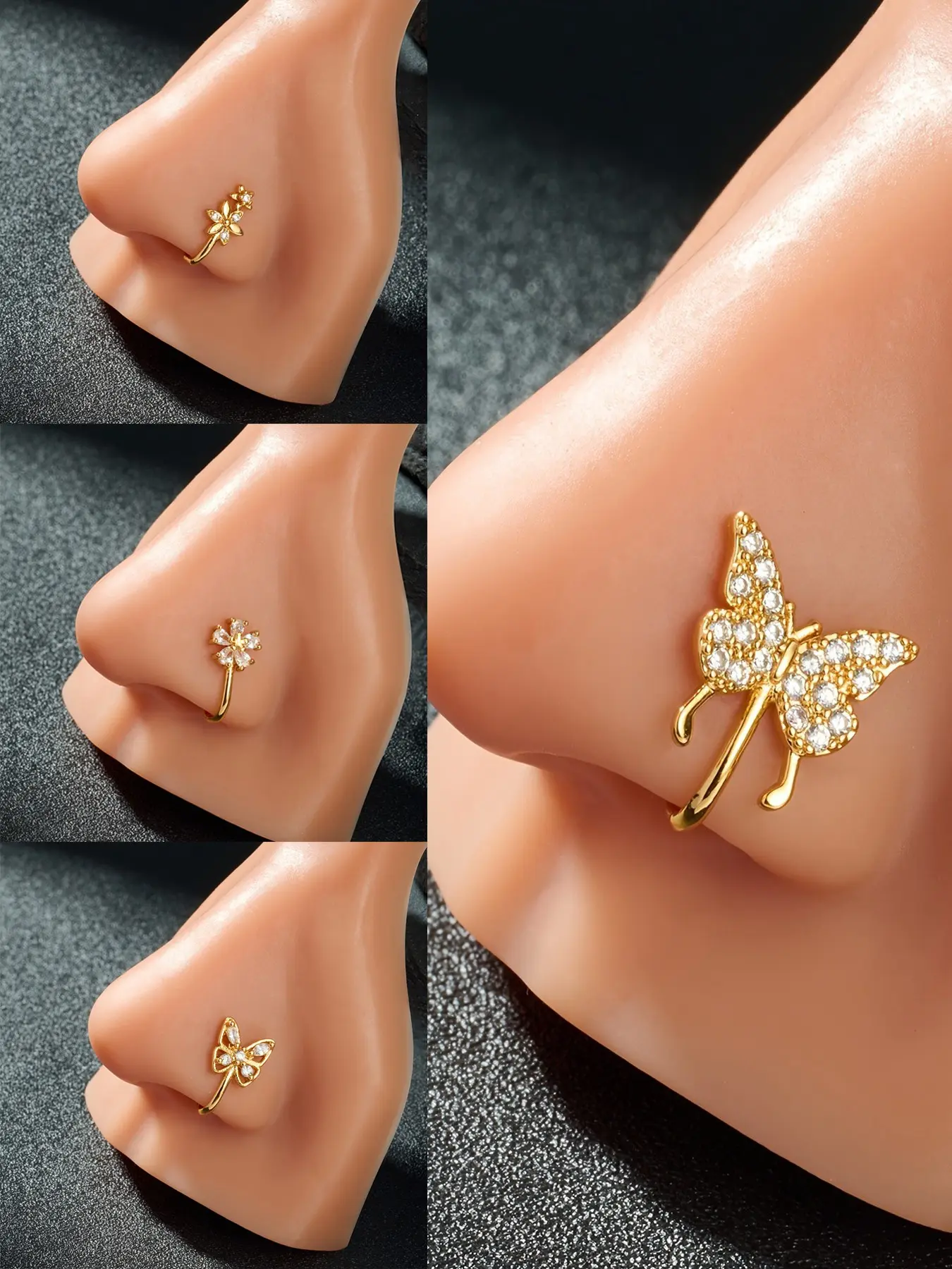 Non-Piercing Nose Ring Clip-On - Butterfly Pattern Nose Jewelry for Women, No-Piercing Nose Wing Ring, Accessory with Intricate Craftsmanship, Stylish & Lightweight, Versatile Accessory, Gift for Her, Everyday & Birthday Party Accessory
