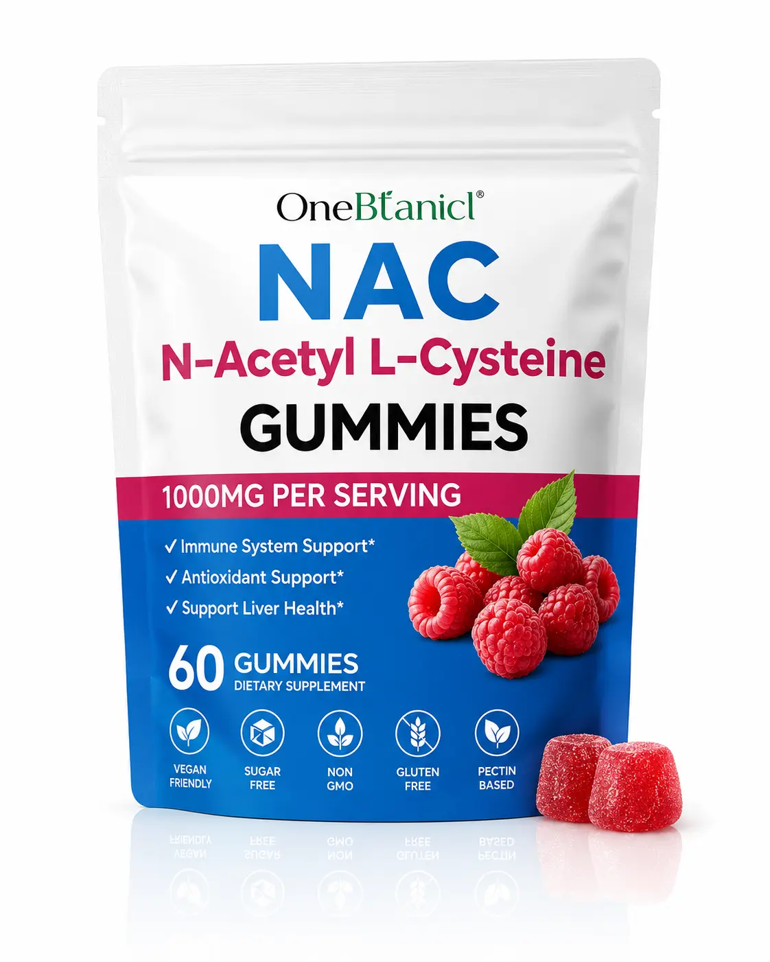NAC N-Acetyl L-Cysteine Gummies 1000mg per serving  Sugar Free Vegan 60 Gummies
