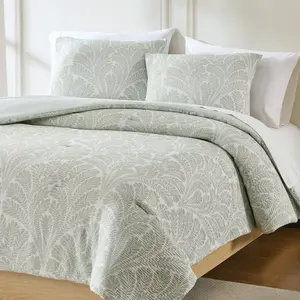 Lush Decor Willow Garden Restorative Gauze Jacquard Comforter Set - 3 Piece Bedding with Woven Jacquard Pattern & Organic Texture for Modern Farmhouse or Coastal Decor