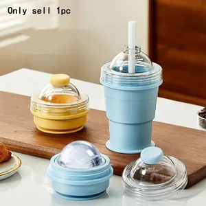 1pc Creative Transparent Silicone Ice Ball Cup - Food Grade Ice Maker, Ice Cube Mold - Summer Portable Foldable Tumbler - Portable Collapsible Water ottle, 2-in-1 Design Ice Mold Cup with Straw