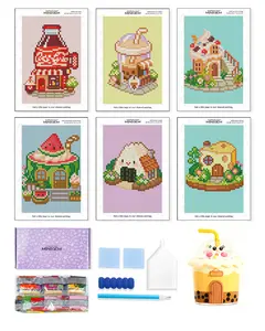 Foreveryoung Minigem Diamond Art Kits for Beginners, 6 Pcs Tea Time Cottage Resin Square Diamond Painting Kits for Adults, 2-Hour Canvas Small Diamond Art Kits for Adults (5x7 Inch)