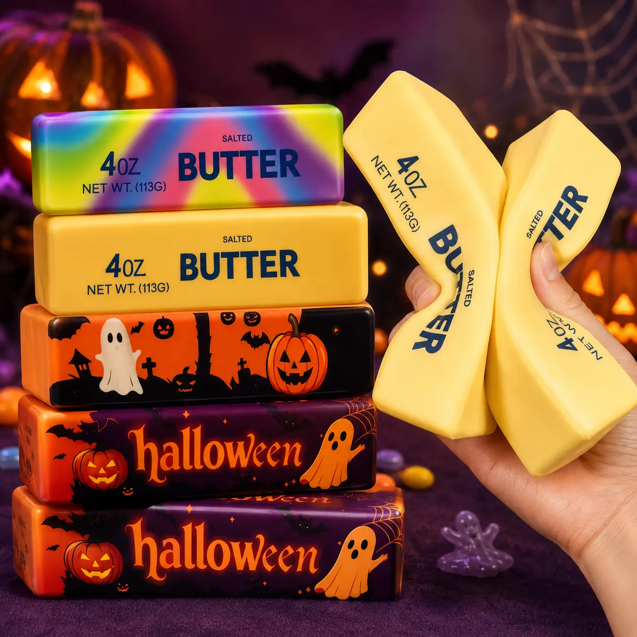 Halloween Themed Butter Squishy Set - Sensory Fidget Squishies, Soft Stress Balls, Slow Rising Premium PU Sponge Toy, Durable Halloween Squishies Gift for Tablet & Phone Accessory Users