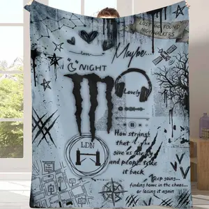Gothic Nightwalkers Graffiti Flannel Blanket Dark London Street Map and Music Symbol Print Soft Warm Lightweight Cozy Throw for Bedroom Living Room Travel Gift Decor summerwins summerwins