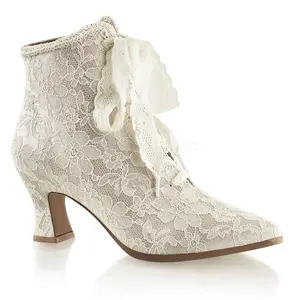 Women's VICTORIAN-30 Bridal Heels, 2 in Champagne Satin with Lace & Ribbon, Ideal for Wedding Events