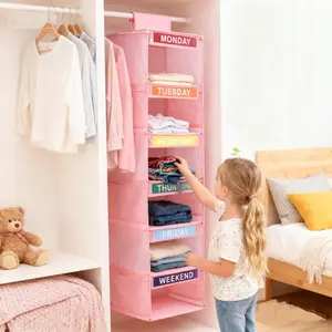 Student Daily Clothing Organizer Storage Bag, Includes 6 Pcs Week Labels, Side Pocket Design, Perfect for Organizing Clothes by Day