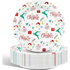 50-Piece Christmas Paper Plate Set 8.5-Inch Disposable Christmas Party Plates Party Supplies Plates Dessert Plate Tableware Decorations