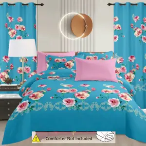 King Size 8-Piece Cotton Bedding Set with, Pillowcases, Curtains, and Wall Art – Modern Coordinated  (No Comforter) Bedroom Décor Set