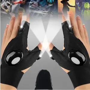 Pair of LED Half‑Finger Waterproof Gloves with Flashlight – Durable Fingerless Gloves for Men & Women | Outdoor Night Fishing, Bait Prep, Cycling, Running, Camping