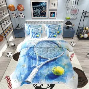 Boys Kids Teens Comforter Set with Sheets,Bed in a Bag,7 Pcs,Tennis Racket and Ball Watercolor Tie Dyed Bed Set,Boys Kids Teens Bedding Sets