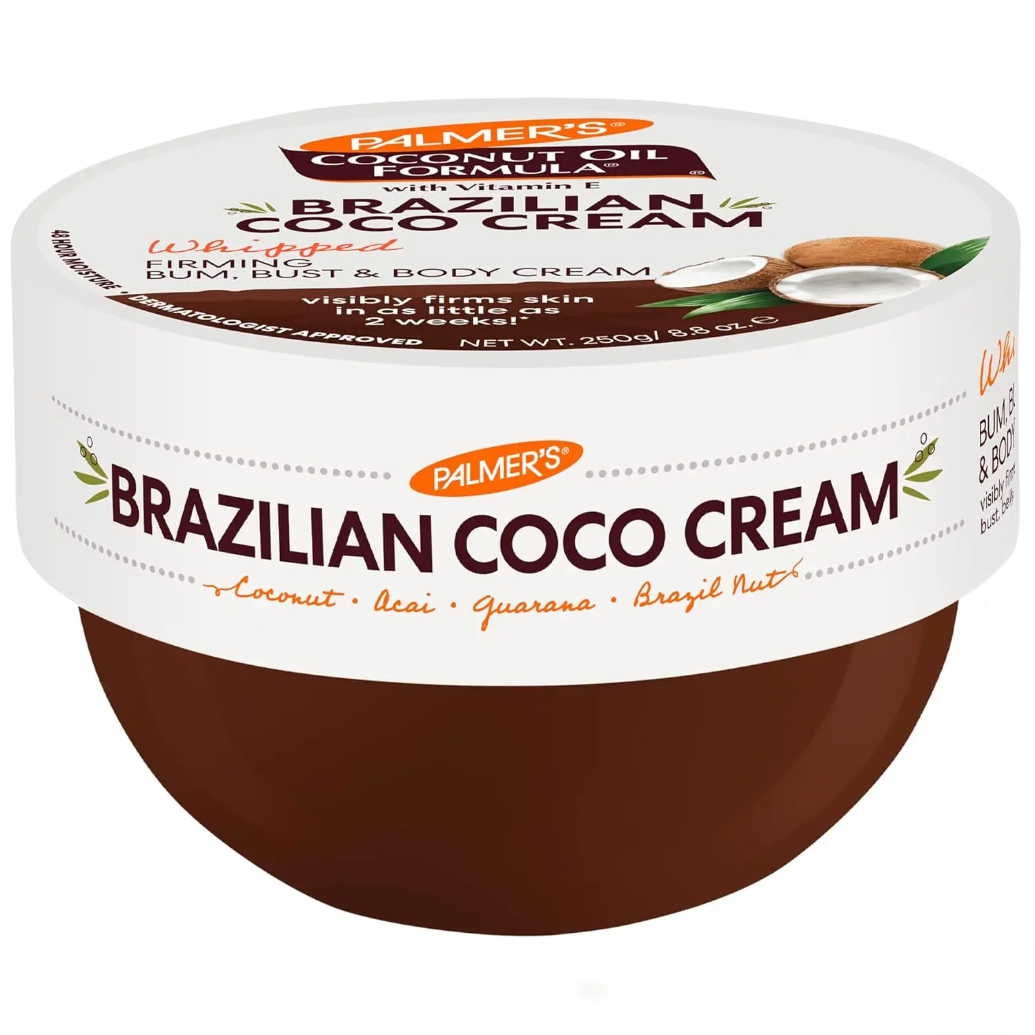 PALMER'S Brazilian Coco Cream, Tightening & Firming Whipped Body Butter, Vegan Moisturizer for Normal Skin with Coconut Oil & Vitamin E, 8.8 fl oz, Cosmetic, Moisturizers, Scent