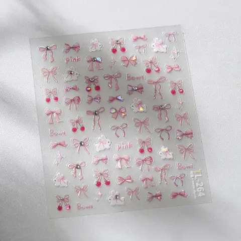 Bow Nail Stickers High-quality Laser Shimmer Bow Nail Decals Nail Art Sheet Nail Decoration