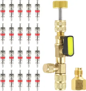 Valve Core Removal Installer Tool with Dual Size 1/4 & 5/16 SAE Brass Adapter, 20 Valve Cores, Schrader Valve Tool.