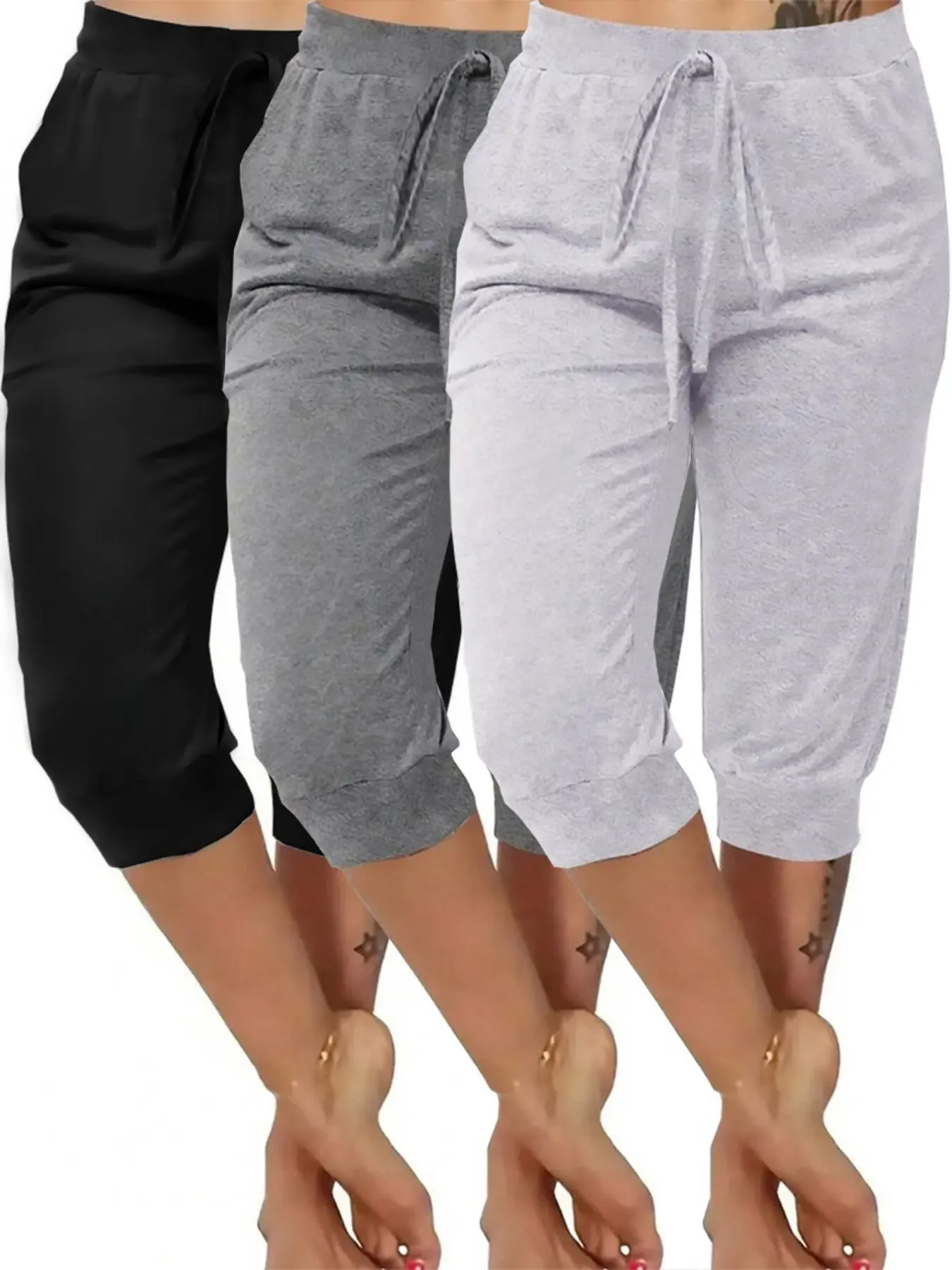 3-Pack Casual Basic Capri Pants, Comfortable Soft Homewear Lounge Pants, Stylish and Cozy Seven-Eighths Bottoms, Everyday Loungewear