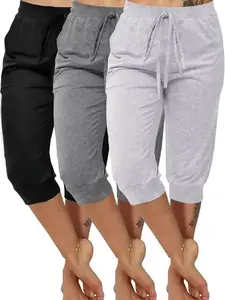 3-Pack Casual Capri Pants Set with Bow, Comfortable Wear-Home Lounge Pants, Stylish and Cozy Seven-Eighths Bottoms