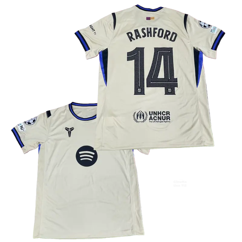 25 26 New Away White Short Sleeves No.14 Rashford Football Jerseys Unprinted Number