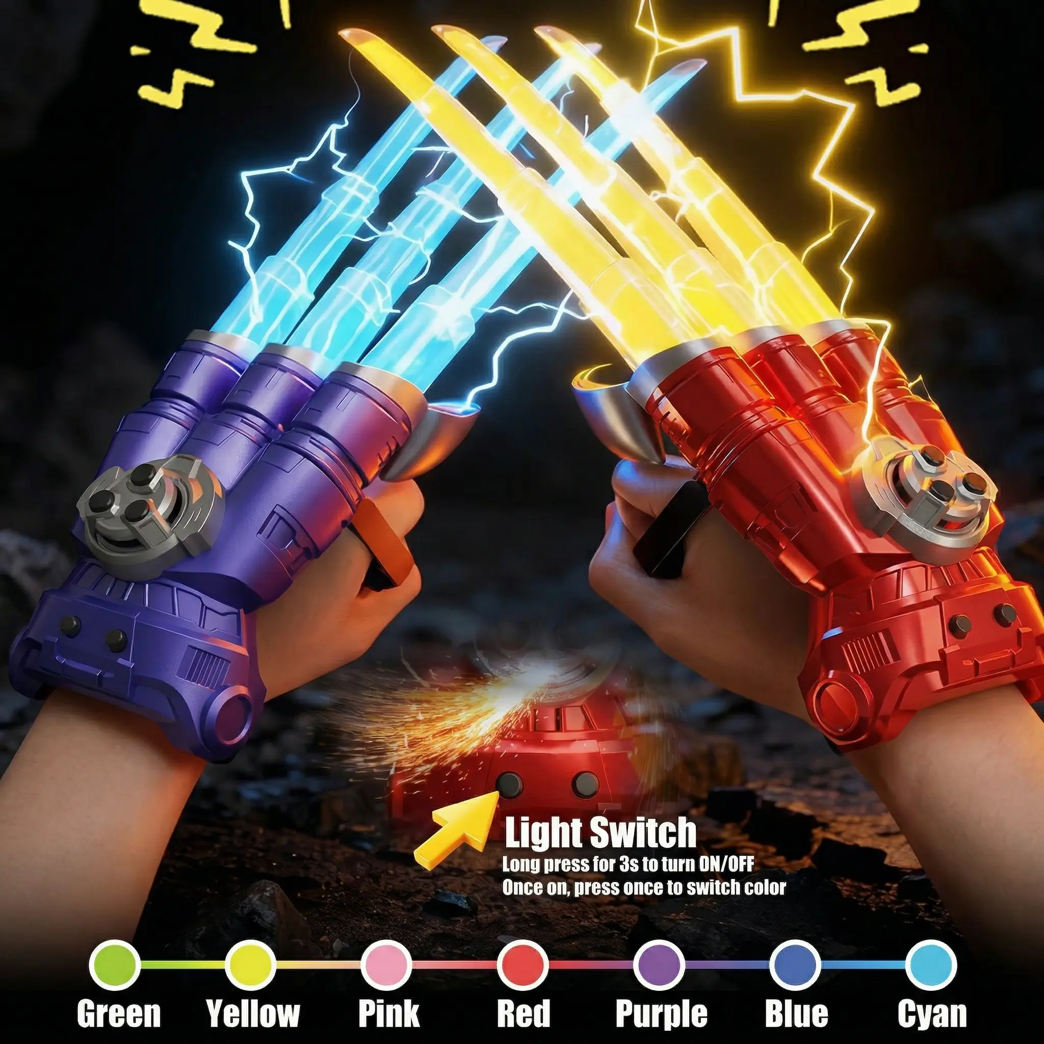 Rechargeable Glow Claw Toy - Real Spark Effect, Color Lights, Wrist Flick Action - Cool Gifts for Kids, Fun Novelty Pretend Play Gadget