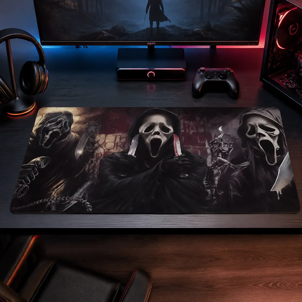 Horror Ghost Large Gaming Mouse Pad, Beautiful Desktop Decoration Protection Mat, Non-Slip Rubber Edges, Multi-Size, for Laptop, PC, Work, Home Office, Kids Gift, Desktop Accessory, Desk Accessories, Computer Accessories For Desk