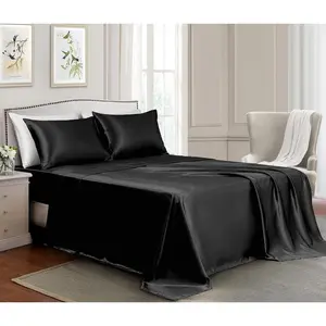 Satin Sheets All Size - 4 Pieces Luxury Silky Soft Bed Sheets, Wrinkle-Free Satin Silk Sheet Set with 1 Deep Fitted Sheet, 1 Flat Sheet, 2 Pillow Cases