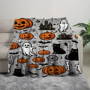Halloween Horror Themed Knit Blanket] Machine Washable Reversible Halloween Horror Themed Knit Blanket - Contemporary Polyester