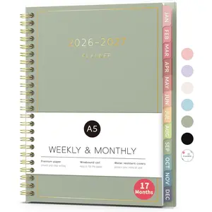 Planner 2026-2027, 17 Month Weekly and Monthly Calendar Planner, Jan 2026 -May 2027, 6.3" x 8.4", Daily Agenda Book with Tabs, College School Supplies for Student Teacher , A5, Green