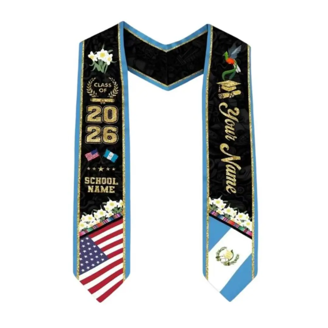Personalized Guatemalan & USA Dual Flag Graduation Stole 2026 – Custom Name & School Sash for Kids & Adults