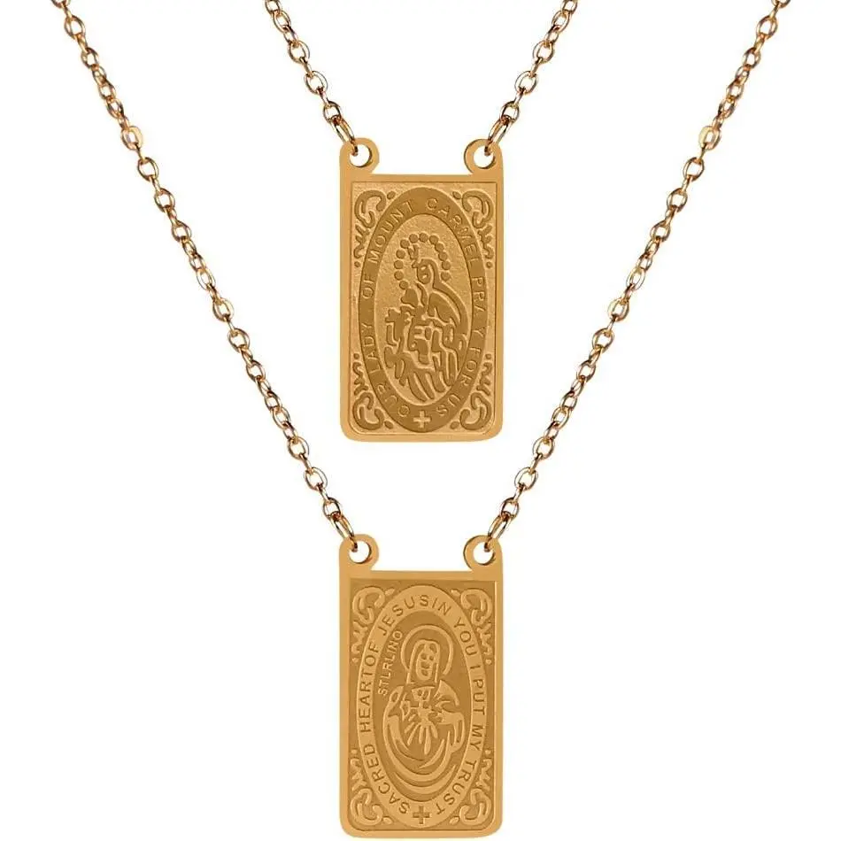 Scapulars Catholic Necklace, Our Lady of Mount Carmel Medals' I Sacred Heart of Jesus Stainless Steel Scapular Necklace for Women & Men, Escapularios Catolicos, Religious Gift