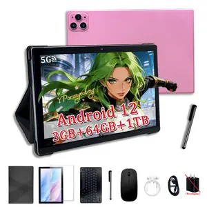 10.1-inch Android Tablet, Portable, 64GB Expandable to 1TB, Octa-Core Processor, HD Display, Dual Channel for Entertainment & Office, WiFi Supported, Bluetooth Keyboard & Mouse Set, Stylus Included, No Adapter Included, Pink/Blue/Silver, Android Tablet PC