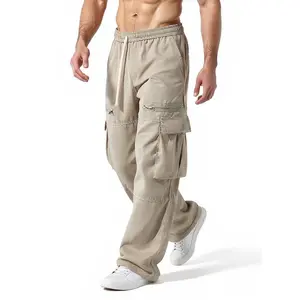 Men's regular-fit cargo pants featuring functional side zip pockets and an adjustable drawstring waistband, perfect for everyday comfort and versatile street-style outfits. SpringStatements Casual Fashion Trousers Casual Loose Baggy