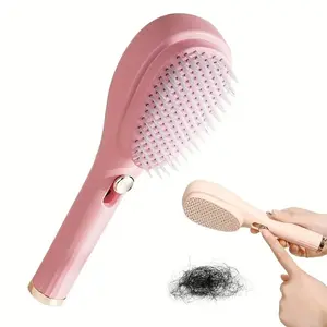 Pink Telescopic Control Hair Brush ABS Plastic Handle, 6 Nylon Bristles, Scalp Massage Function, Ergonomic Design, Ideal for All Hair Types, Enhances Shine & Smoothness