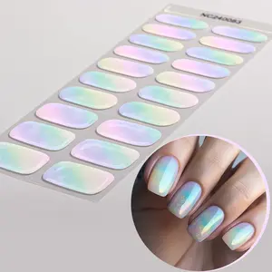 20pcs Glossy Aurora Gel Nail Strips, Self-Adhesive Full Set, Requires UV Lamp, Easy Apply and Remove, DIY Nail Art for Women and Girls