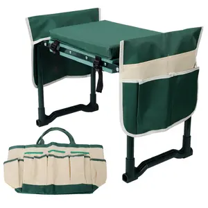 Garden Kneeler & Seat Bench - Foldable Stool with 330LB Capacity, EVA Foam Pad, 2 Tool Pouches & Large Tool Bag for Gardening