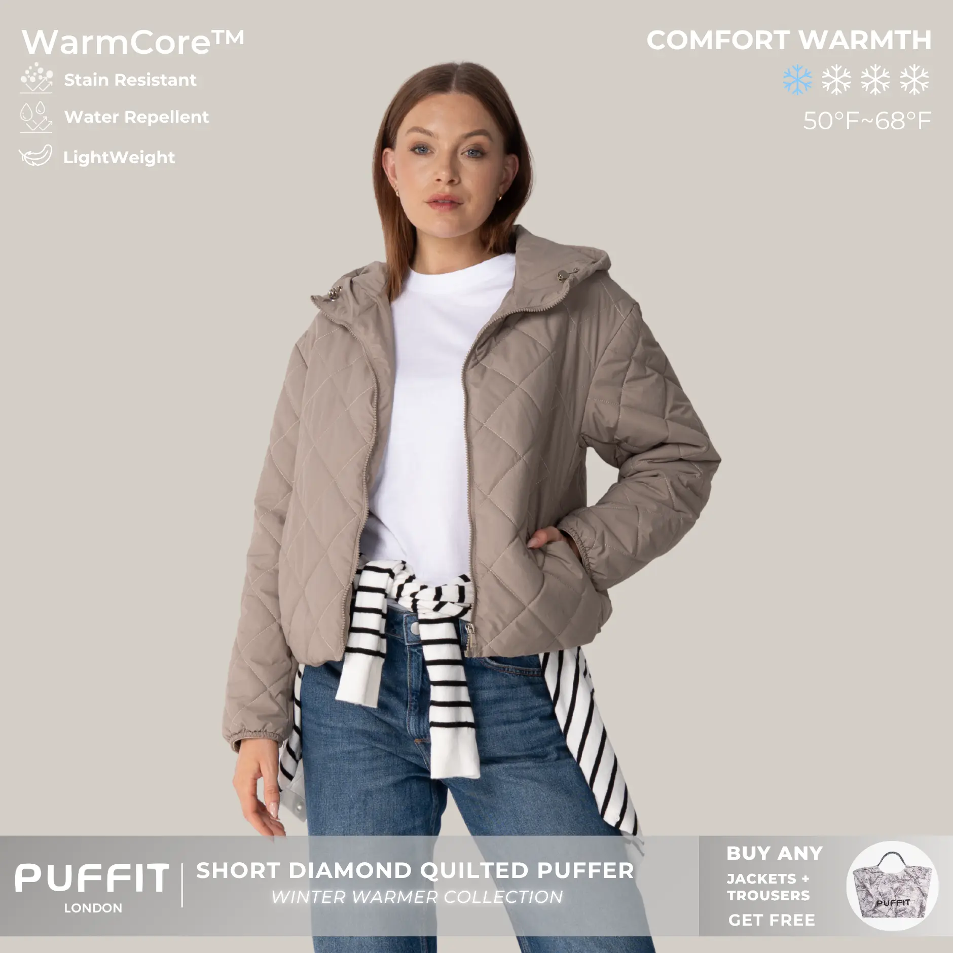 PUFFIT WarmCore Premium Hooded Lightweight Quilted Jacket,Lady 4D Multi-faceted Three-dimensional Cutting Shoulder & Sleeve Design Adapts to Modern Diverse Lifestyles,Simple Slimming Without Bulk Coat,Fall,Winter,Dog Walking,School Running,2026 Shopping