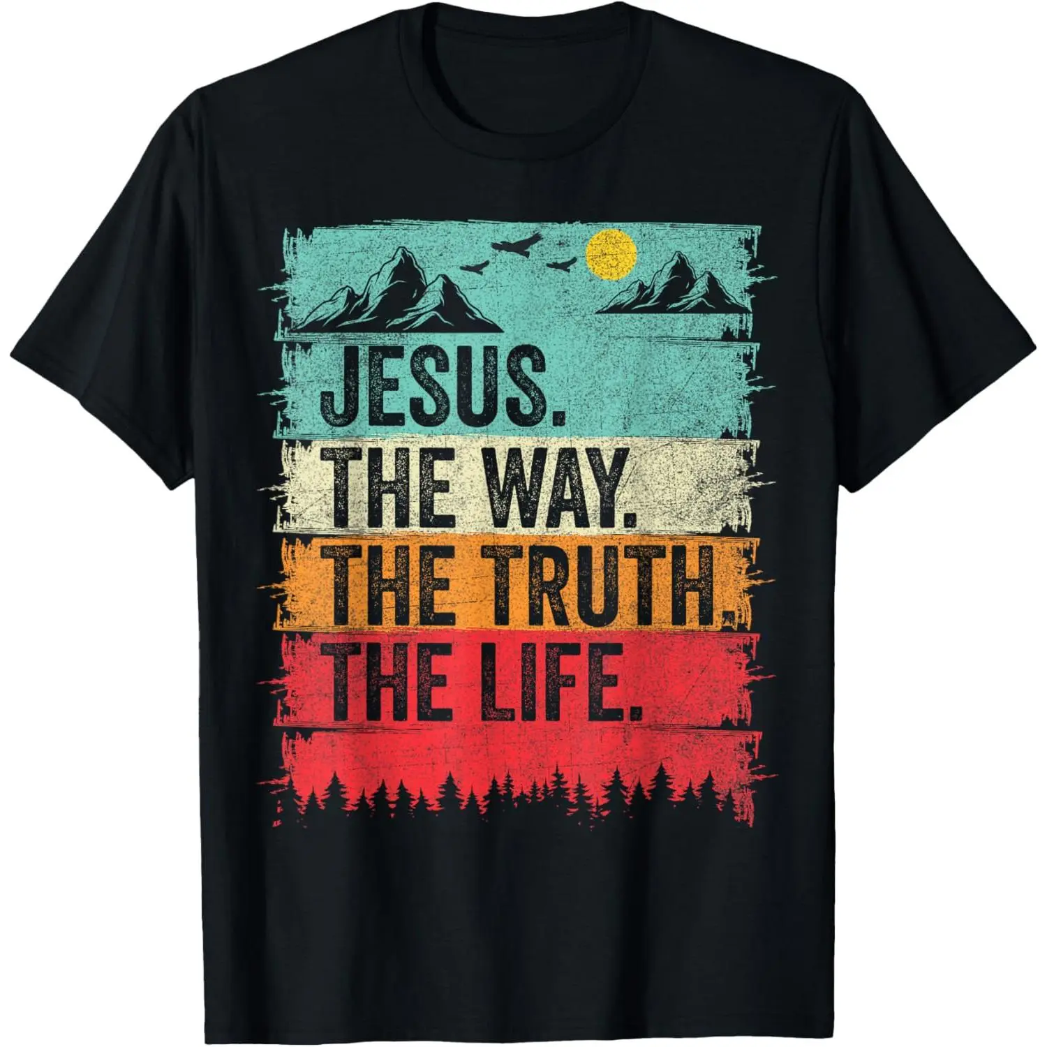 Men's Christian Graphic T-Shirt - "Jesus The Way" Print, 100% Cotton Soft Shortleeve, Round Neck Casual Fit Fashion Apparel, Breathable Moisture-Absorbent Menswear for Streetwear Daily Wear