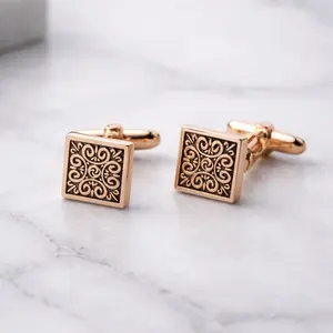 Gold Square Cufflinks for Men, Vintage Filigree Cufflinks, Elegant Wedding Groom Gift, Classic Men’s Jewelry, Luxury Cufflinks
