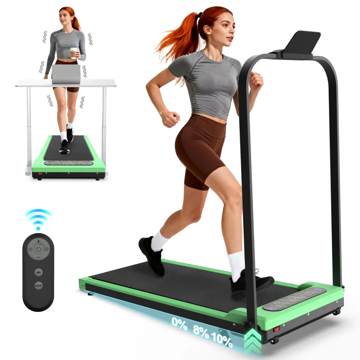 2-in-1 Foldable Treadmill for Small Spaces, Sturdy Carbon Steel Frame with Incline & Vibration Pad, Portable Walking Machine for Cardio at Home, Walking Jogging Machine, Treadmills Home, Heavy Duty, Lightweight, Ergonomic, Collapseable, Compact, 2.0Hp Mot