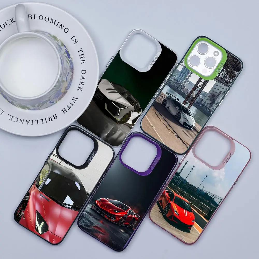 L-Lamborghini Phone Case For iPhone 17 16 15 14 13 12 11 Pro Max Plus Phone Case, Multi-Tone Metallic Finish Effect, Flexible TPU Material, Slim Shockproof Protective Cover, Scratch and Fingerprint Resistant