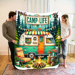 1pc Of Comfortable Luxury Camping-Style  Design Flannel Blanket  All-Season Comfort Suitable As A Warm Cozy Blanket For Home Sofas, Bedding, Office Napping, Travel, And Camping, Perfect As A Gift For Friends And Family