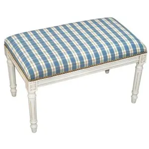 123 Creations  Plaid-Blue Fabric Upholstered Bench, Handcrafted, Checkered Plaid