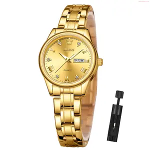 OLEVS Watch OLEVS Watches for Women Luxury Dress Quartz Analog Casual Gold Plated Stainless Steel Waterproof Luminous Date Fashion Ladies Wrist Watches Gifts Relojes para Mujer