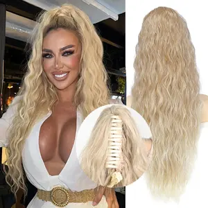 Ponytail Extension Claw 26Inch Curly Pony Tail Clip in Claw Hair Extensions Fluffy Natural Looking Synthetic Hairpiece for Women