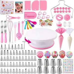 356pcs Cake Decorating Supplies Kit Baking Tools Set with Cake Turntable Pastry Piping Bags Icing Tips Smoother Scrapers for Beginners Cake Lovers Home Baking