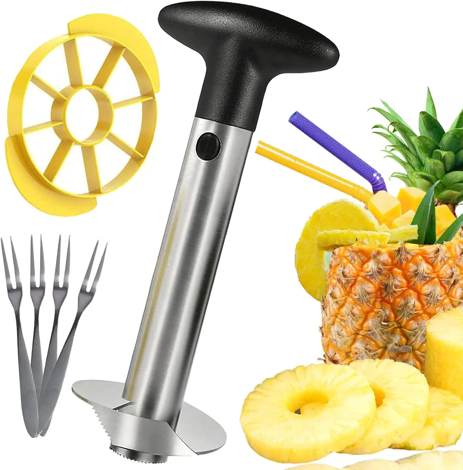 [Limited time deal] Pineapple Corer and Slicer Tool, [Upgraded] Premium Stainless Steel Pineapple Cutter Pineapple Slicer with Detachable Handle