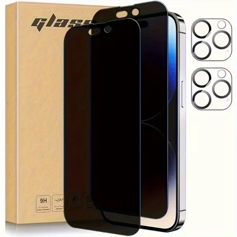 [2+2 Set] Includes 2 privacy screen protectors + 2 camera lens covers. Compatible with iPhone 17/16/15/14/13/12/11 Pro Max, 17 Air, 16/15, and 14 Plus. Enhanced privacy protection with a hardness rating of 9H, offering scratch resistance and durability.