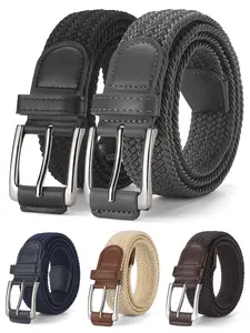 Men's Sports Waist Belt, Woven Elastic Golf Belt with Alloy Buckle, Adjustable No-Hole Design, Comfortable & Breathable Accessory, Casual Business Belt