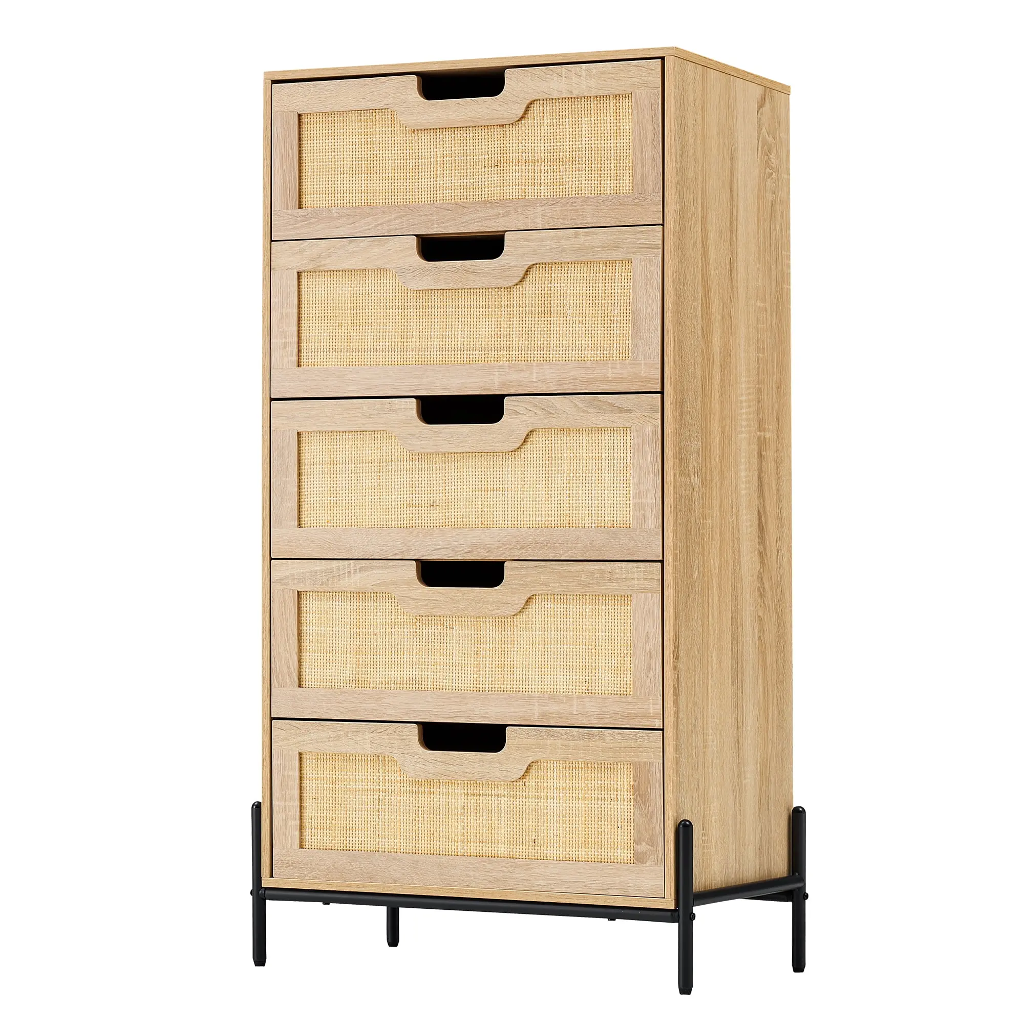 Gaomon 5-Drawer Oak Wood Wicker Pattern Compact Wooden Drawer Dresser - Ample Storage, Easy Assembly, Sturdy Base, Neutral Finish Organizer for Living Room, Bedroom, Chest Of Drawers