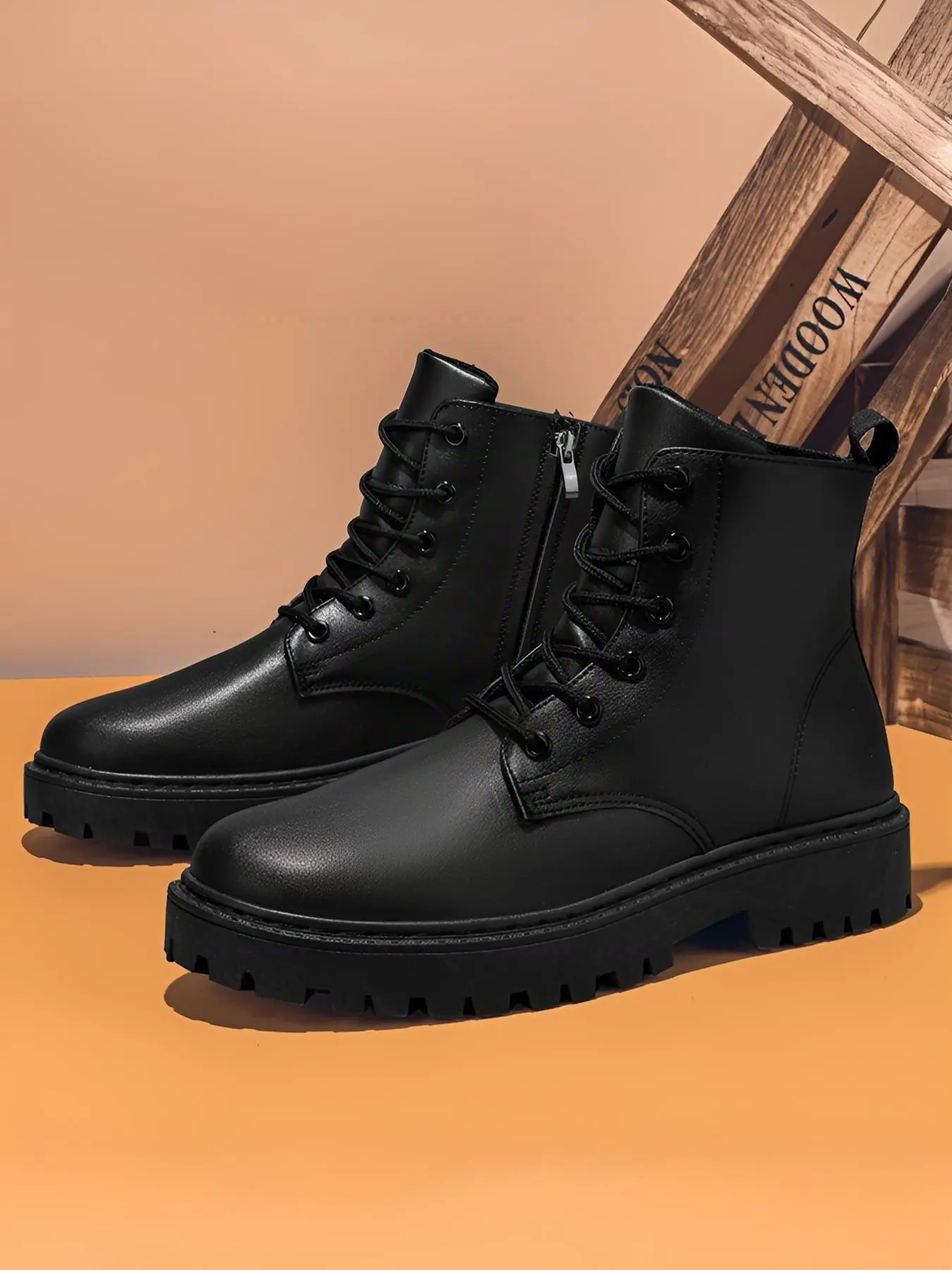 Men's High-Top British Style Boots, Anti-Slip Waterproof Leather Shoes, waterproof combat boots, Casual Comfortable Footwear for Daily Wear