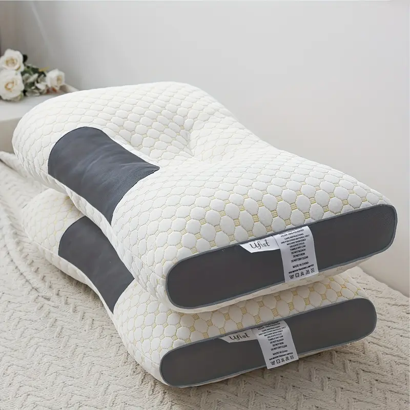 UFIST Neck Massage Couple Pillows - Adjustable ergonomic orthotic support, high-quality soft pillow core, detachable knitted pillowcase, relieves neck pain , aids sleep.Ergonomic Height for Optimal Cervical Support