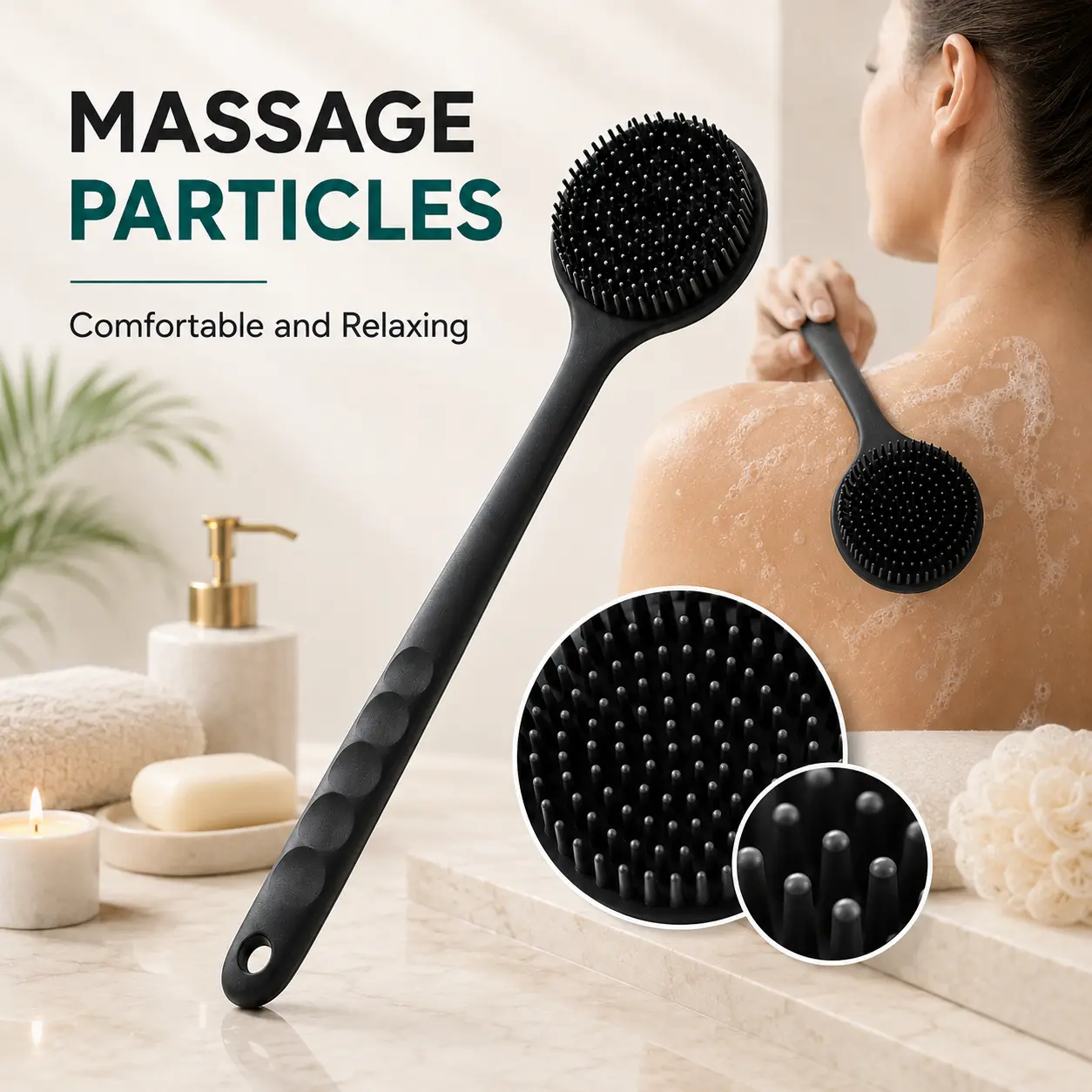 2026 New Silicone Long Handle Shower Brush - Double-Sided Back Scrubber, Exfoliating Soothing Massage Bath Brush, Waterproof, Gentle Deep Clean, Skin-Friendly Bathroom Home Supply
