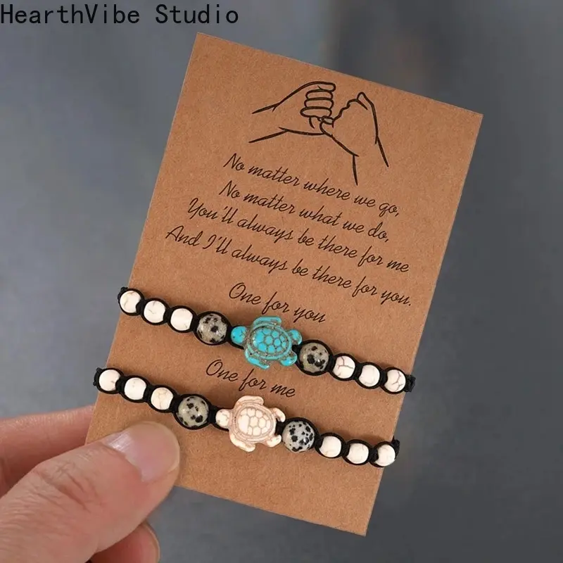 Unisex 2-Piece Vintage Bohemian Turquoise Sea Turtle Beaded Weave Friendship Bracelet Set, Sports & Outdoor Wristband Accessory, Friendship Bracelets, Woven, No