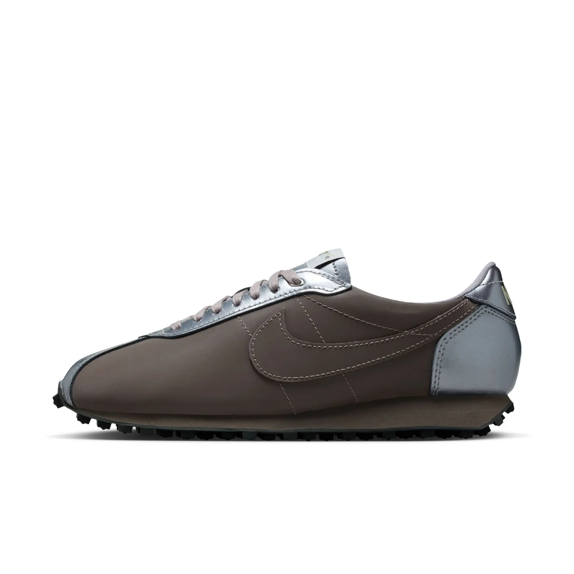 Women's Nike LD-1000 "Cave Stone-Metallic Cool Grey" Athletic Casual Walking Shoe - Low-Cut Leather Upper, Dramatically Flared Heel Cushioning, Foam Midsole, Rubber Waffle Sole, Retro Heritage Look, Comfortable For Everyday Wear, Trainer, Footwear, Low-Cu